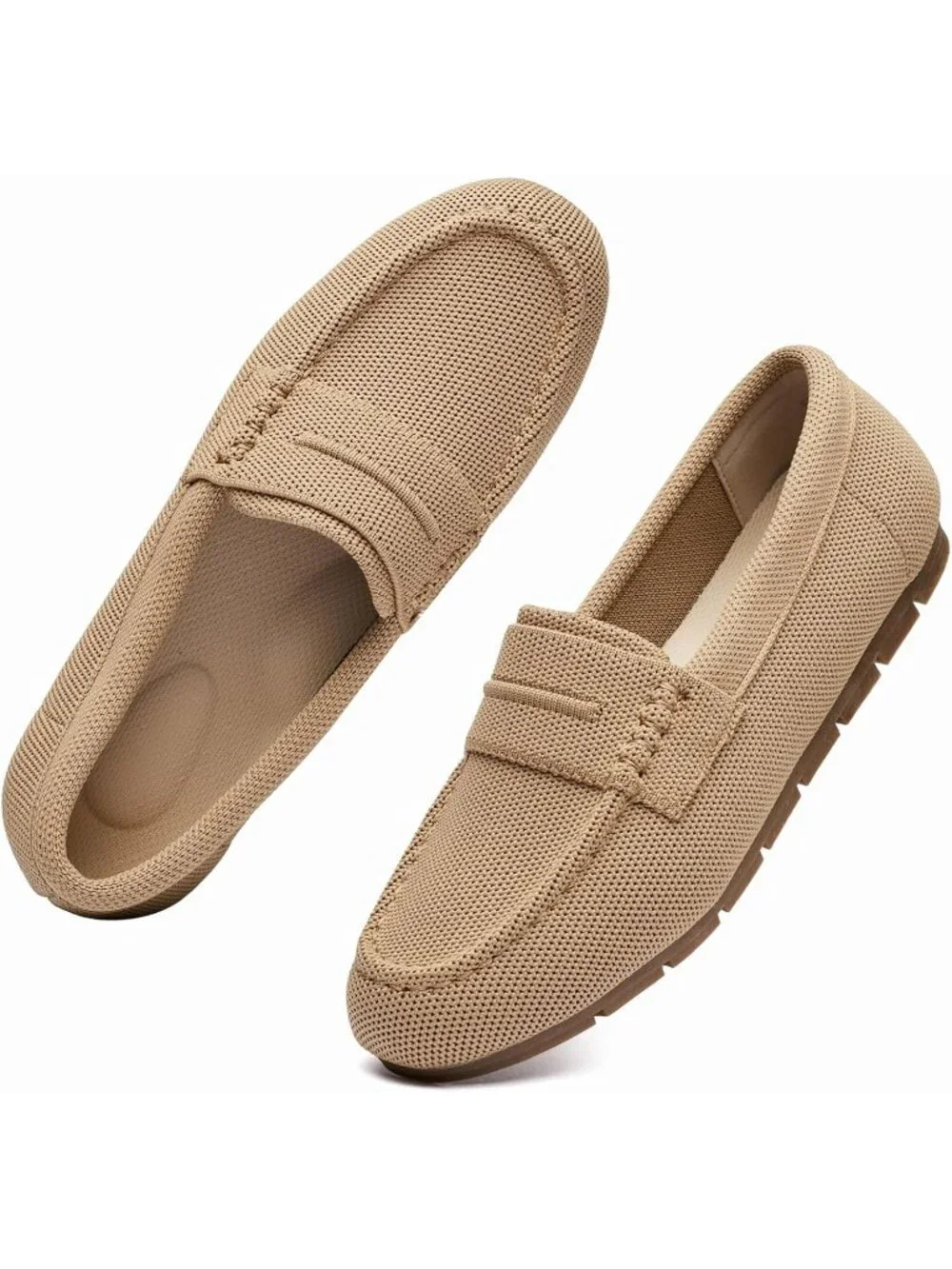 Women's Beige Mesh Comfortable Slip on Dressy Casual Walking Loafer Flat Shoes